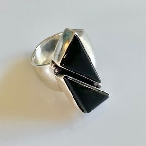 HANDMADE ONYX & STERLING ADJUSTABLE RING